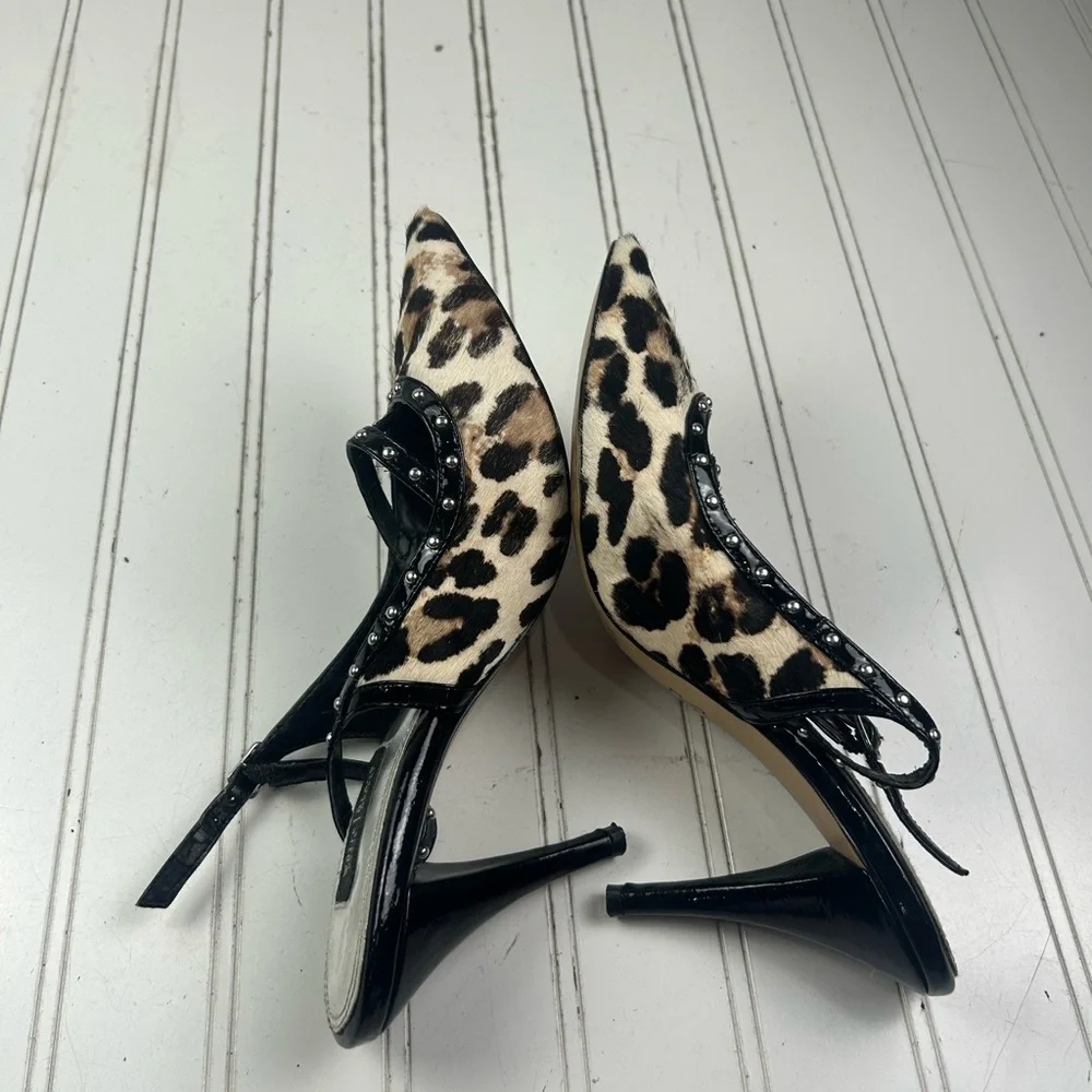 White House Black Market Y2K Jacquie Calf Hair Slingback Heels Cheetah Size 8.5 - Picture 6 of 11